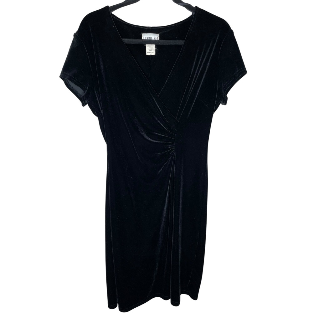Vintage 90s Robbie Bee Black Velvet Short Sleeve Dress Party Cocktail Size 10